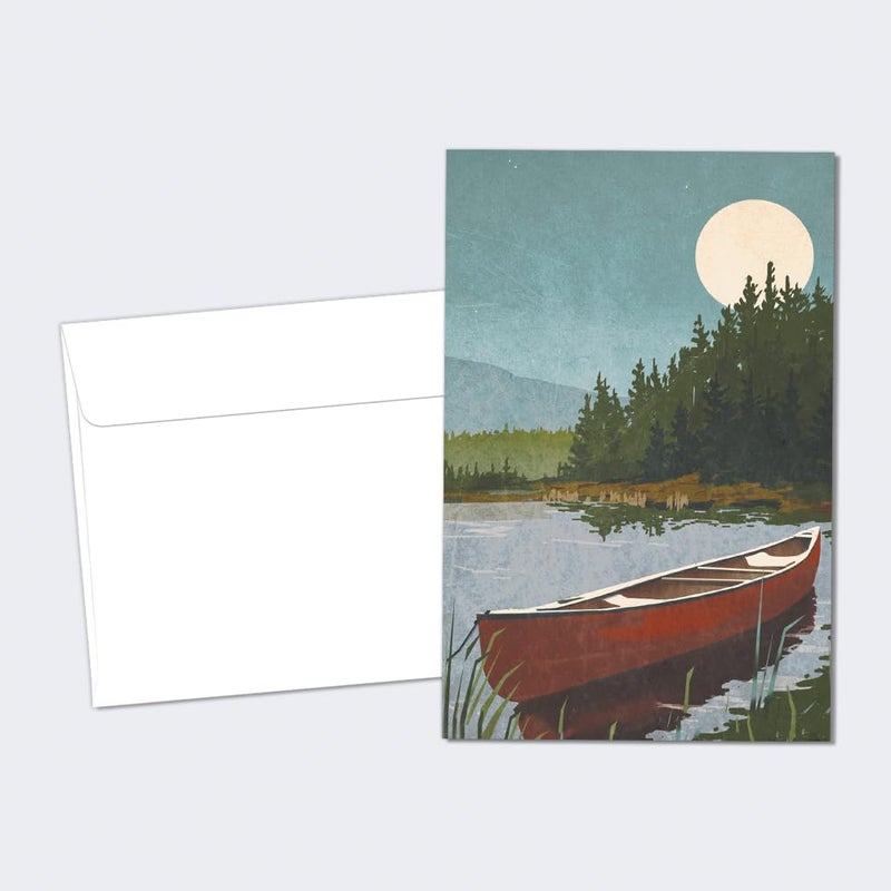 Tree-Free Greetings EcoNotes 12 Count Canoe with Moon All Occasion Notecard Set with Envelopes, 4 x 6 Inches (FS56093) - Image 1